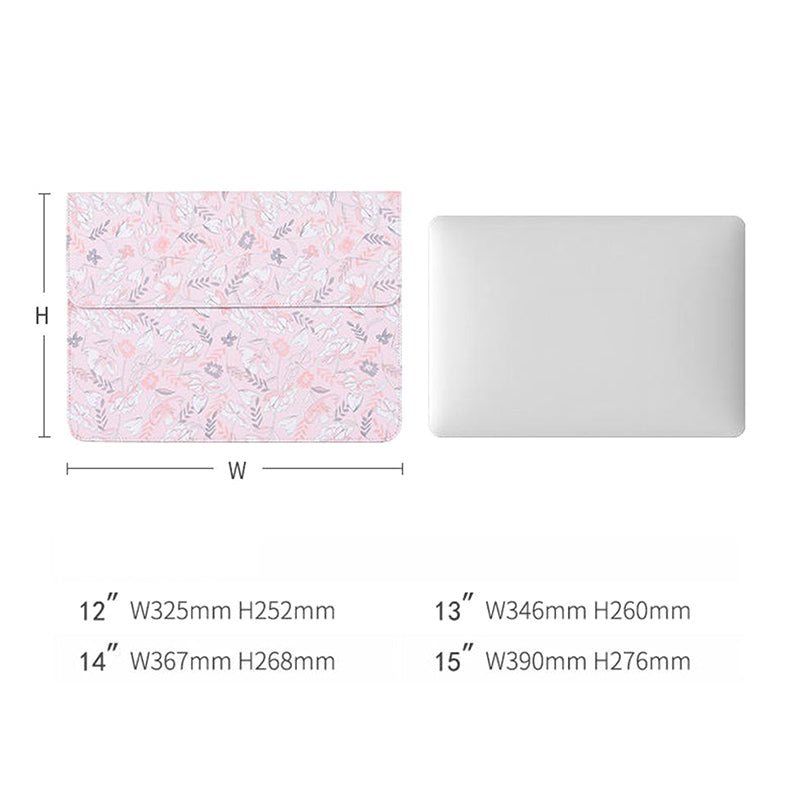 Flower Leaf Pattern PU Leather Laptop Sleeve Notebook Shockproof Case Carrying Bag - Pink/for 15-inch Laptop
