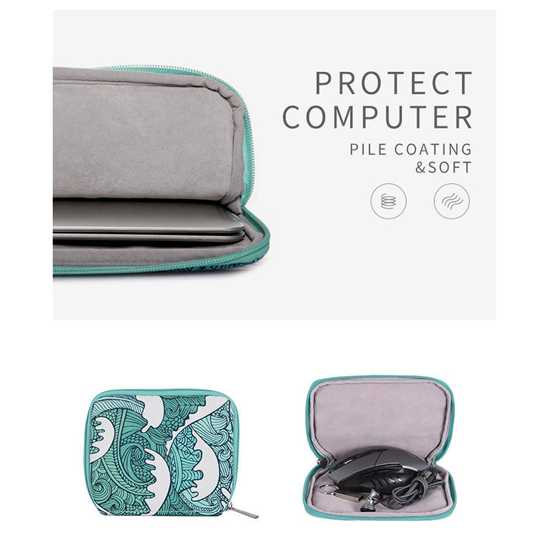 Canvasartian H3-T0423 Sea Wave Printing Laptop Sleeve Carrying Case with Small Bag - Green/for 12-inch Laptop
