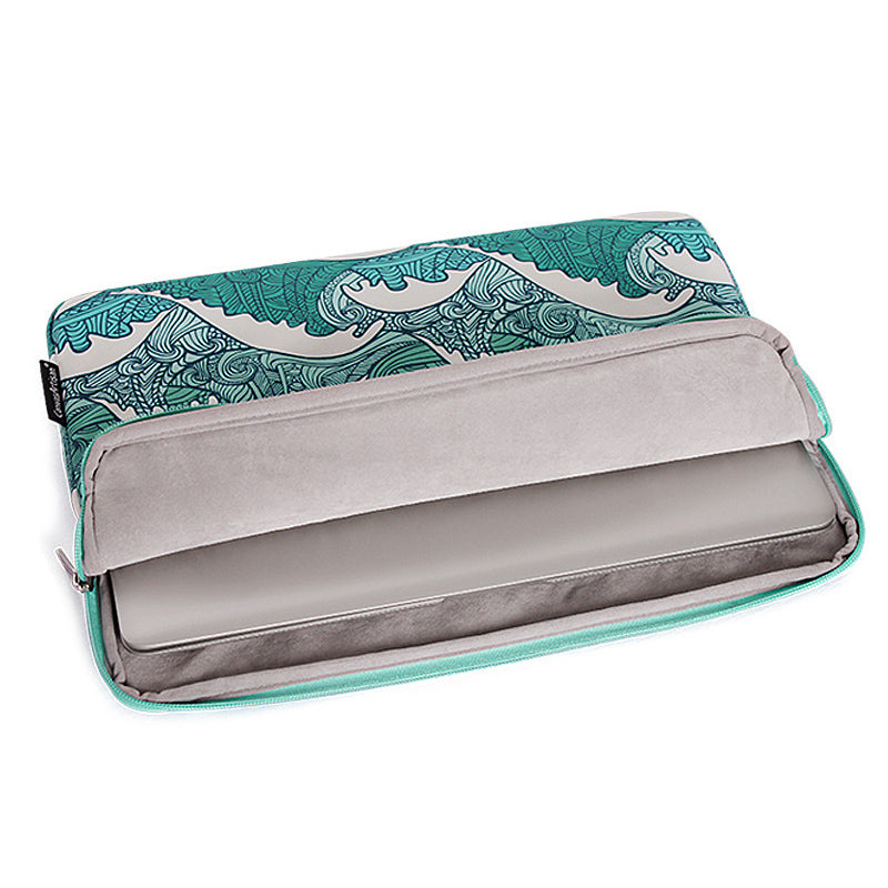 Canvasartian H3-T0423 Sea Wave Printing Laptop Sleeve Carrying Case with Small Bag - Green/for 13-inch Laptop