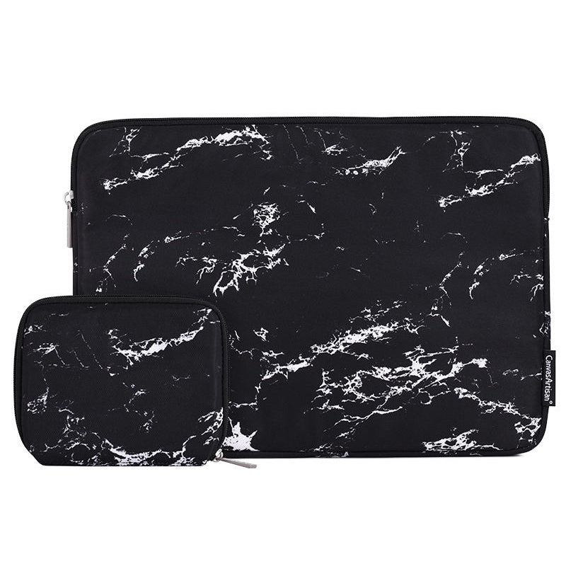 Marble Pattern Laptop PC Sleeve Soft Linner Notebook Bag with Small Bag - Black/for 14-inch Laptop