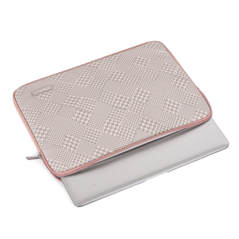 Houndstooth Pattern Zipper Laptop Sleeve Bag Notebook Protective Cover with Small Bag - Grey Edge/for 11-inch Laptop