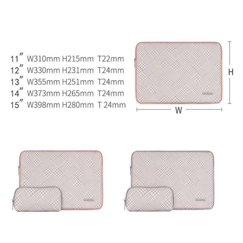 Houndstooth Pattern Zipper Laptop Sleeve Bag Notebook Protective Cover with Small Bag - Grey Edge/for 14-inch Laptop