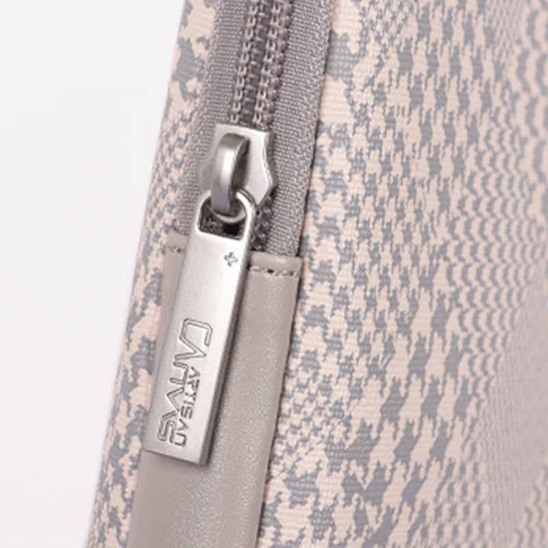 Houndstooth Pattern Zipper Laptop Sleeve Bag Notebook Protective Cover with Small Bag - Grey Edge/for 14-inch Laptop