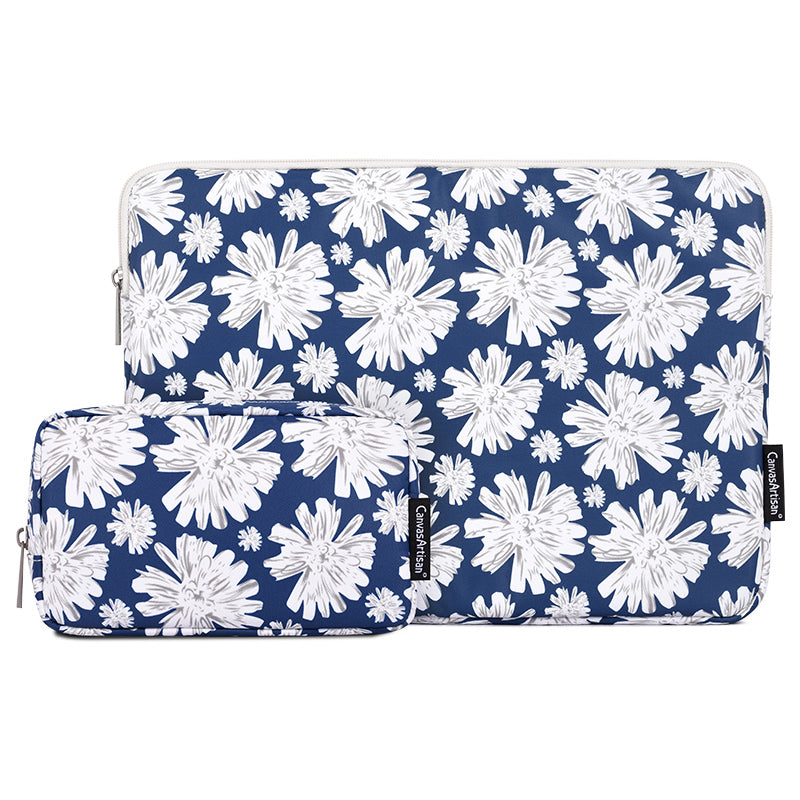 Chrysanthemum Pattern Laptop Sleeve Zipper Carrying Case with Small Bag - Blue/for 15-inch Laptop