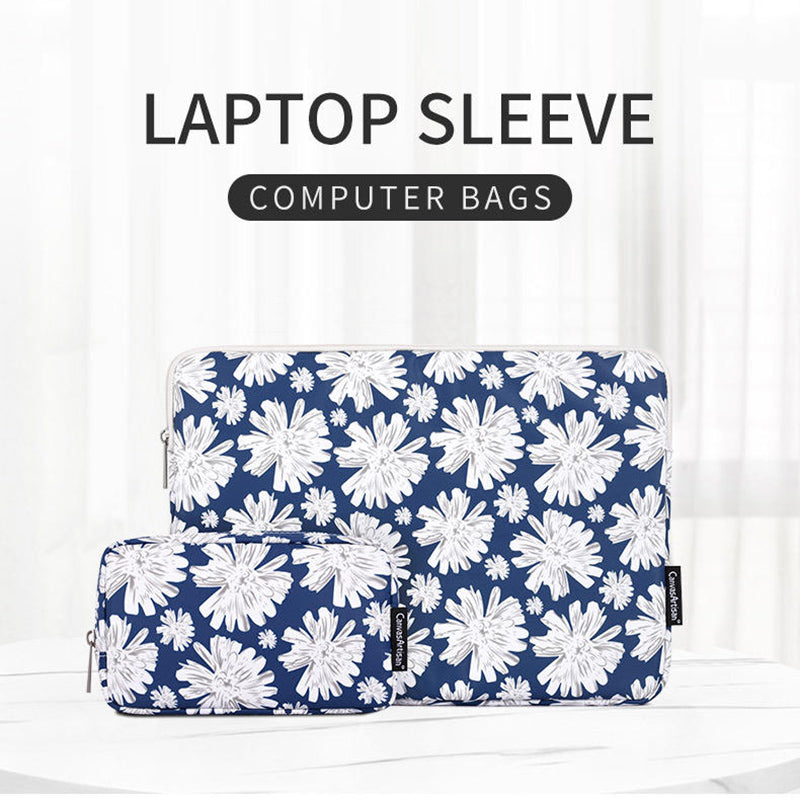 Chrysanthemum Pattern Laptop Sleeve Zipper Carrying Case with Small Bag - Blue/for 15-inch Laptop