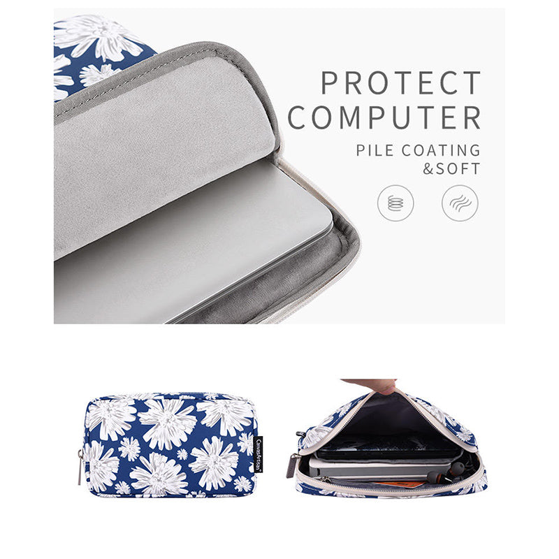 Chrysanthemum Pattern Laptop Sleeve Zipper Carrying Case with Small Bag - Blue/for 15-inch Laptop