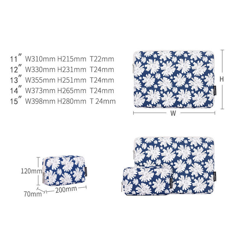 Chrysanthemum Pattern Laptop Sleeve Zipper Carrying Case with Small Bag - Blue/for 15-inch Laptop