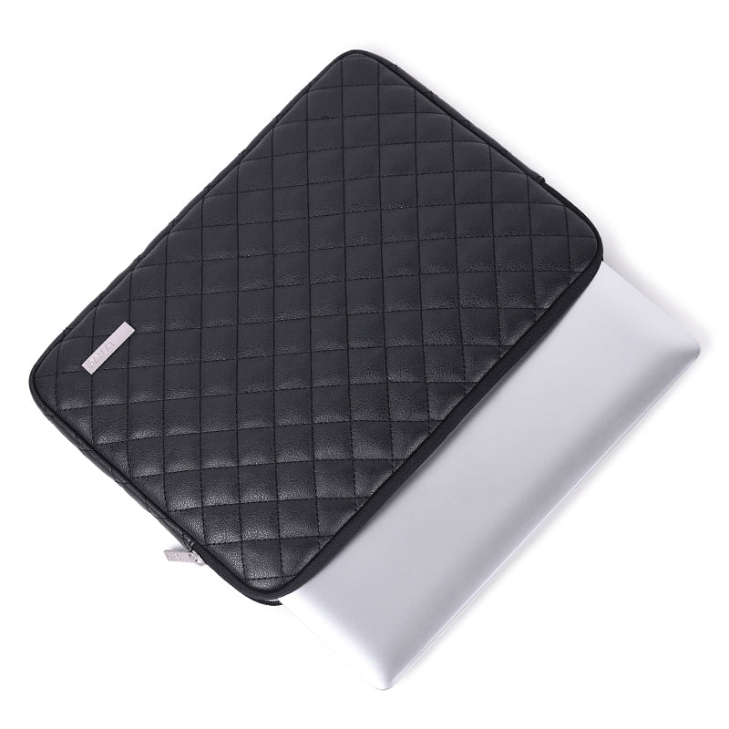 PU Leather Laptop Sleeve Rhombus Grid Notebook Case Carrying Bag with Small Bag - Black/for 11-inch Laptop