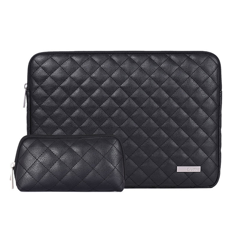 PU Leather Laptop Sleeve Rhombus Grid Notebook Case Carrying Bag with Small Bag - Black/for 13-inch Laptop
