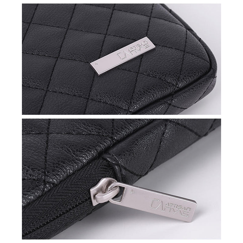 PU Leather Laptop Sleeve Rhombus Grid Notebook Case Carrying Bag with Small Bag - Black/for 15-inch Laptop