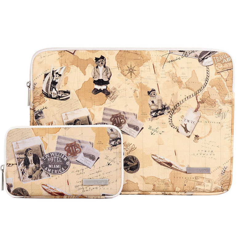Postcard Design Laptop Sleeve Bag Notebook Computer Case with Small Bag - Brown/for 15-inch Laptop