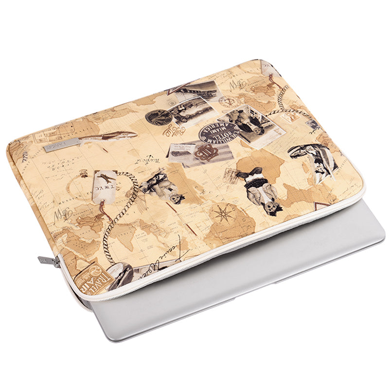 Postcard Design Laptop Sleeve Bag Notebook Computer Case with Small Bag - Brown/for 15-inch Laptop