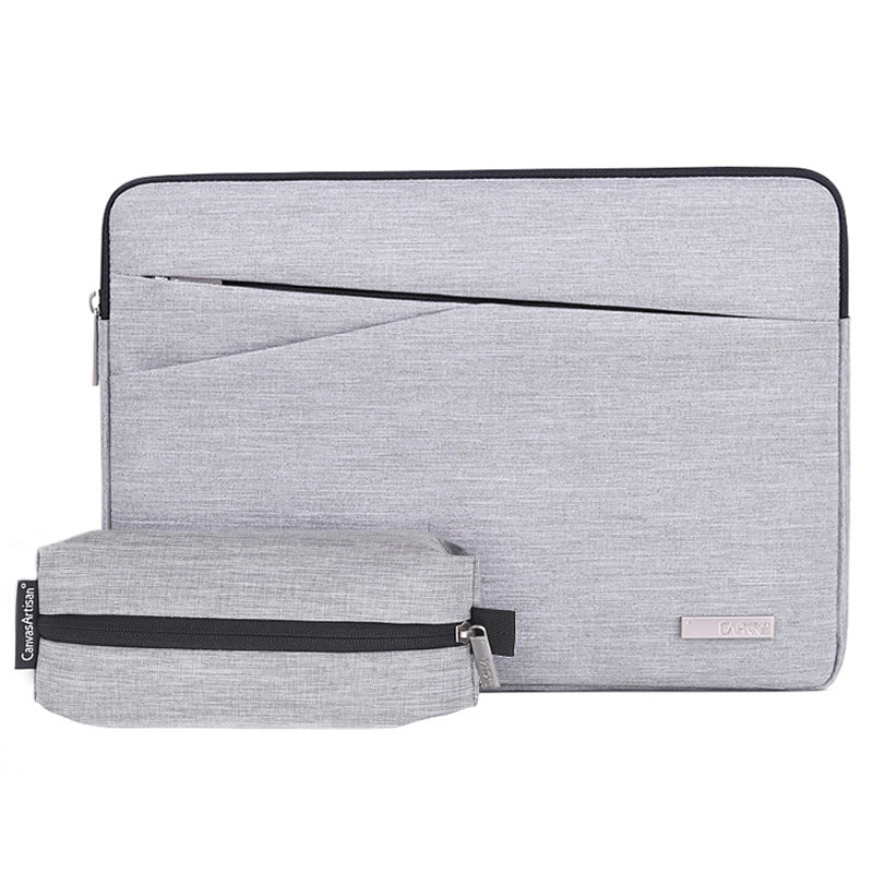 Cloth Texture Side Pocket Laptop Sleeve Notebook Bag with Small Bag - Light Grey/for 15-inch Laptop