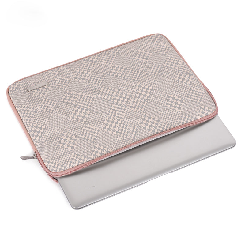 Canvasartian L21-04 Houndstooth Pattern Protective Laptop Sleeve Notebook Case - Pink Edge/for 14-inch Laptop