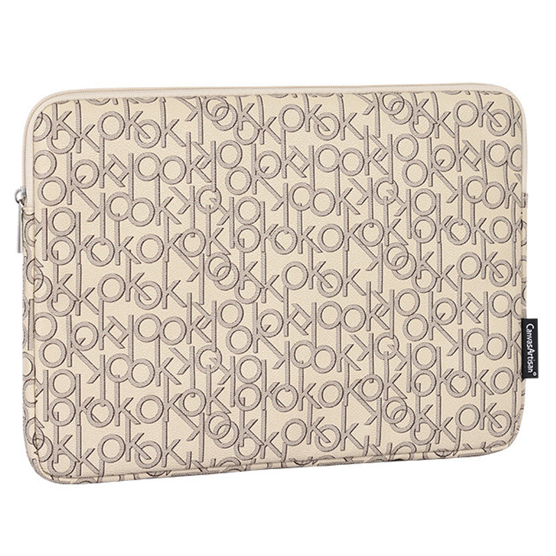 Letter OK Printed PU Leather Laptop Sleeve Protective Cover Notebook Case - Khaki/for 11-inch Laptop