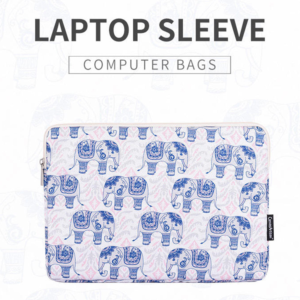 Canvasartian H27-01 Elephant Printing Laptop Protective Sleeve Ultra-thin Notebook PC Bag - White/for 12-inch Laptop