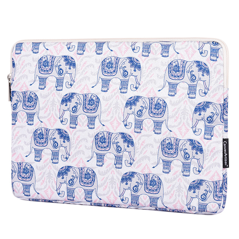 Canvasartian H27-01 Elephant Printing Laptop Protective Sleeve Ultra-thin Notebook PC Bag - White/for 14-inch Laptop