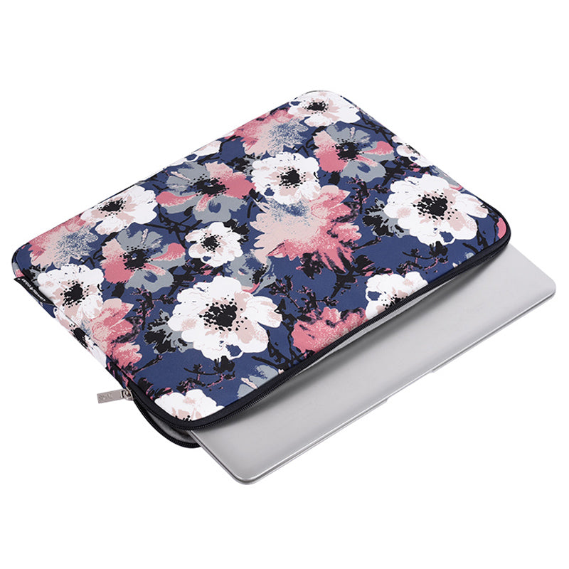 Canvasartian H43-01 Laptop Sleeve Case Watercolor Flower Printing Notebook Carrying Bag - Blue/for 11-inch Laptop