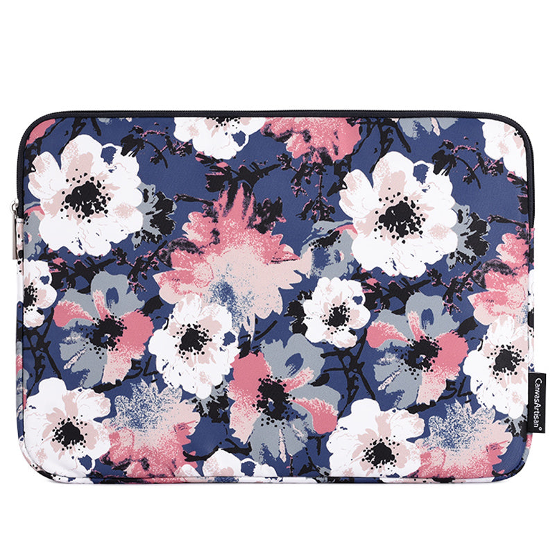 Canvasartian H43-01 Laptop Sleeve Case Watercolor Flower Printing Notebook Carrying Bag - Blue/for 13-inch Laptop