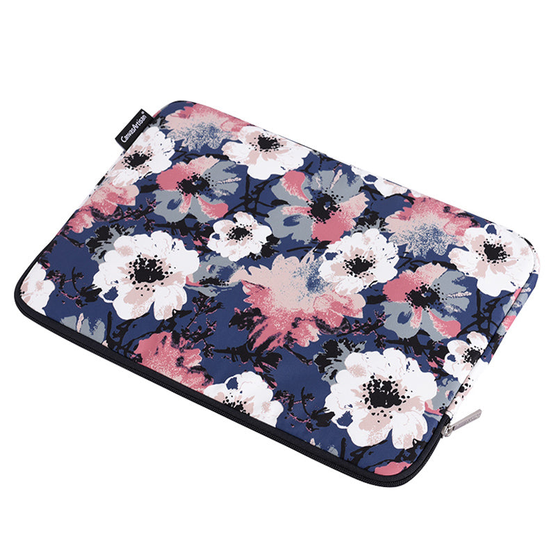Canvasartian H43-01 Laptop Sleeve Case Watercolor Flower Printing Notebook Carrying Bag - Blue/for 13-inch Laptop