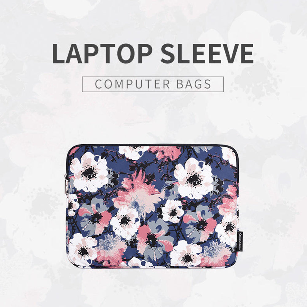 Canvasartian H43-01 Laptop Sleeve Case Watercolor Flower Printing Notebook Carrying Bag - Blue/for 14-inch Laptop
