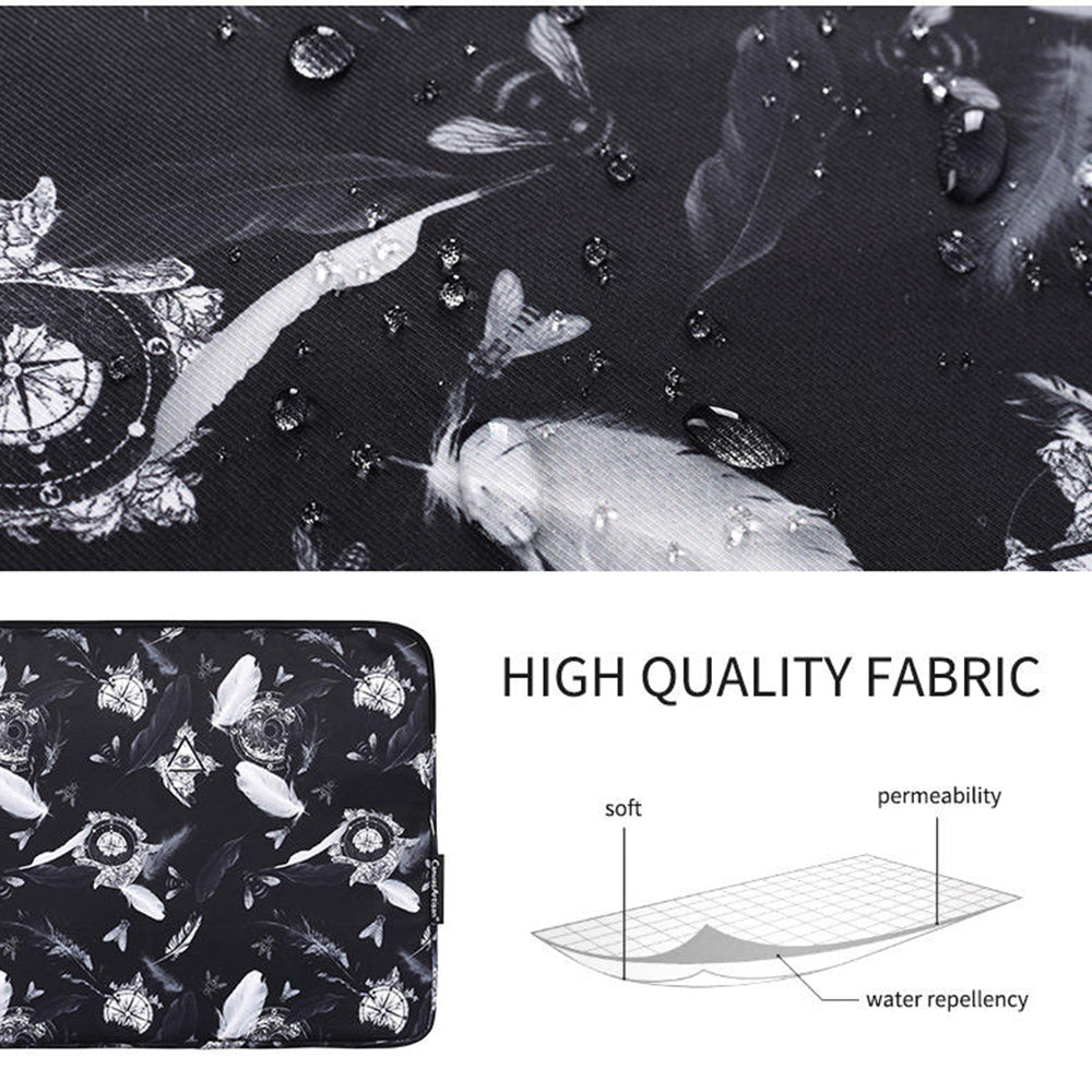 Canvasartian H8-01 Windbell Feather Printing Laptop PC Protective Sleeve Carrying Bag - Black/for 12-inch Laptop