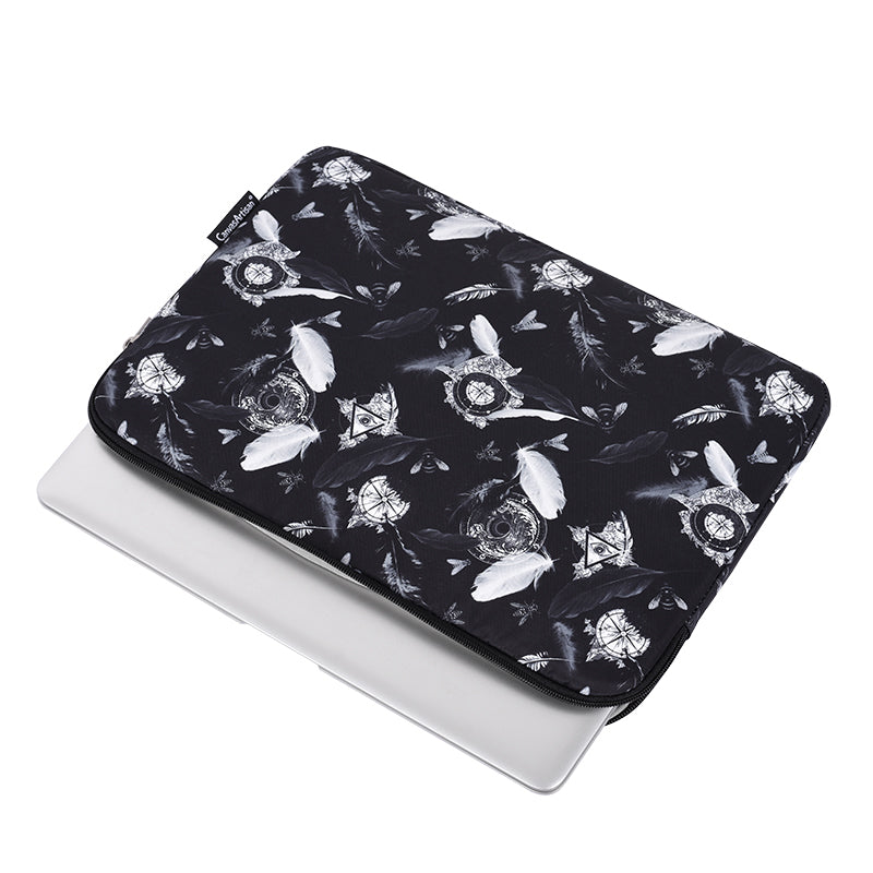 Canvasartian H8-01 Windbell Feather Printing Laptop PC Protective Sleeve Carrying Bag - Black/for 13-inch Laptop