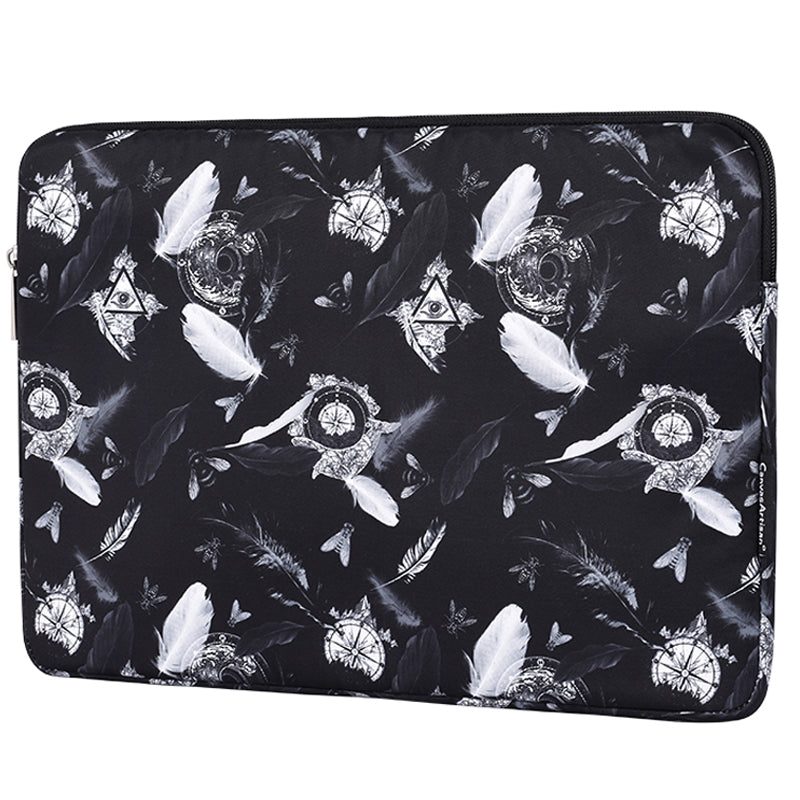 Canvasartian H8-01 Windbell Feather Printing Laptop PC Protective Sleeve Carrying Bag - Black/for 14-inch Laptop