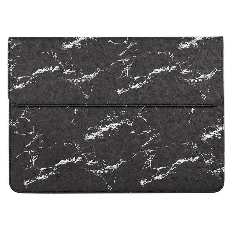 Magnetic Flip Cover PU Leather Laptop Sleeve Marble Pattern Notebook Carrying Bag - Black/White/for 12-inch Laptop
