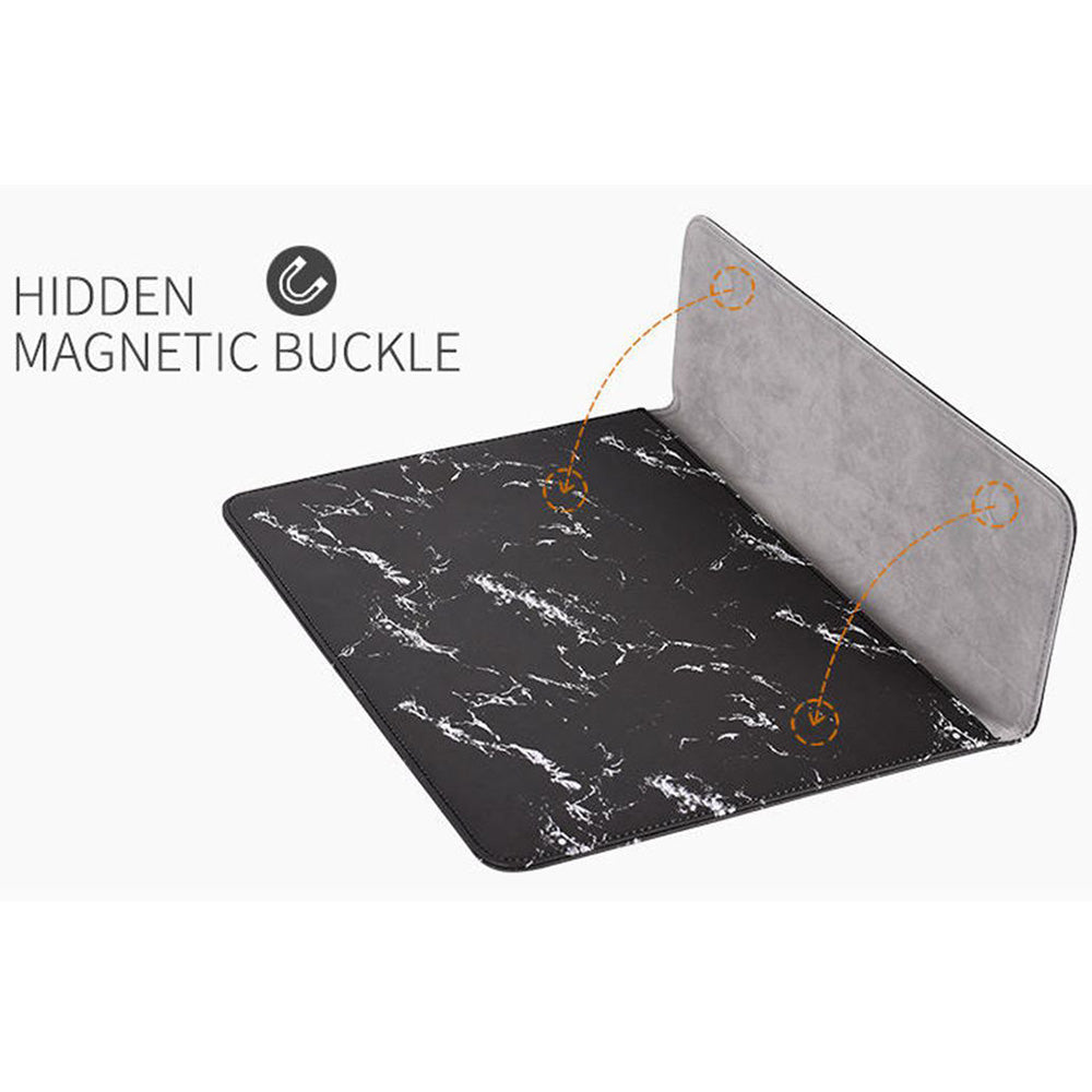 Magnetic Flip Cover PU Leather Laptop Sleeve Marble Pattern Notebook Carrying Bag - Black/White/for 12-inch Laptop