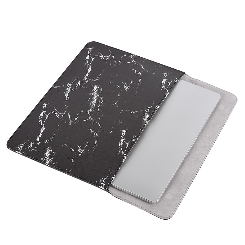 Magnetic Flip Cover PU Leather Laptop Sleeve Marble Pattern Notebook Carrying Bag - Black/White/for 13-inch Laptop