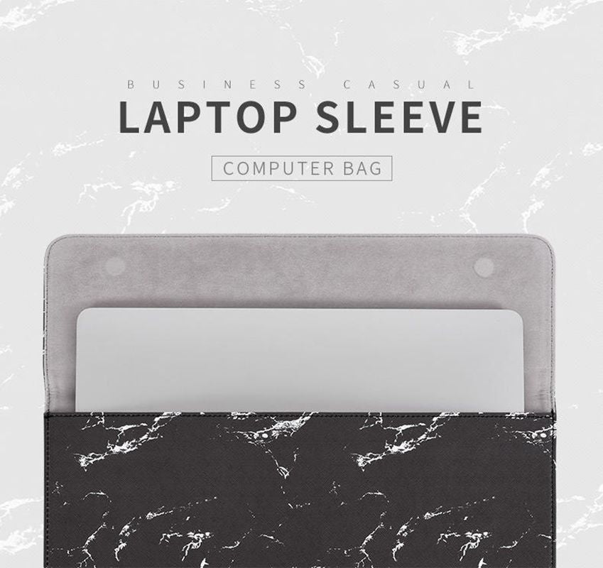 Magnetic Flip Cover PU Leather Laptop Sleeve Marble Pattern Notebook Carrying Bag - Black/Gold/for 13-inch Laptop