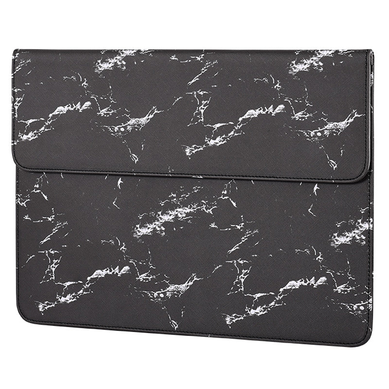 Magnetic Flip Cover PU Leather Laptop Sleeve Marble Pattern Notebook Carrying Bag - White/for 12-inch Laptop
