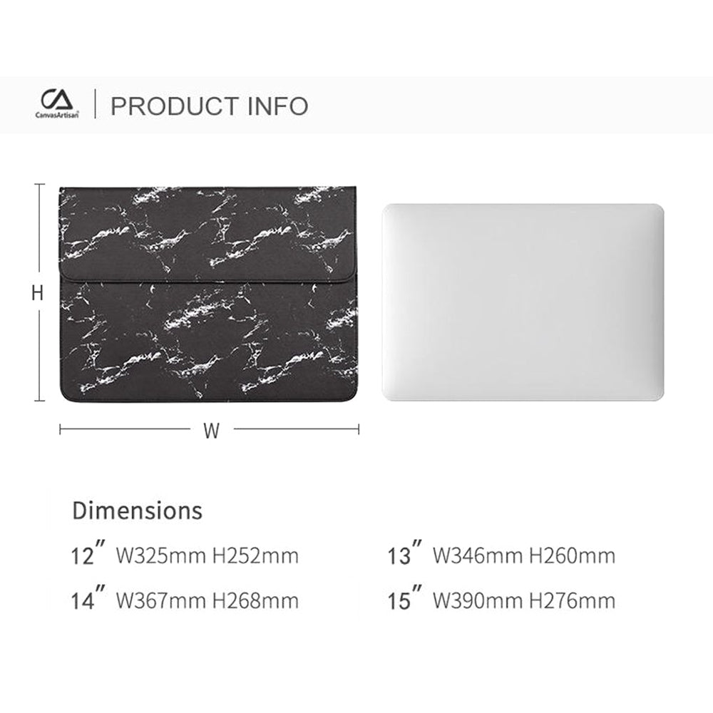 Magnetic Flip Cover PU Leather Laptop Sleeve Marble Pattern Notebook Carrying Bag - Black/White/for 14-inch Laptop