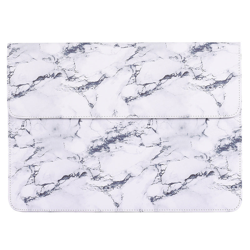 Magnetic Flip Cover PU Leather Laptop Sleeve Marble Pattern Notebook Carrying Bag - White/for 13-inch Laptop