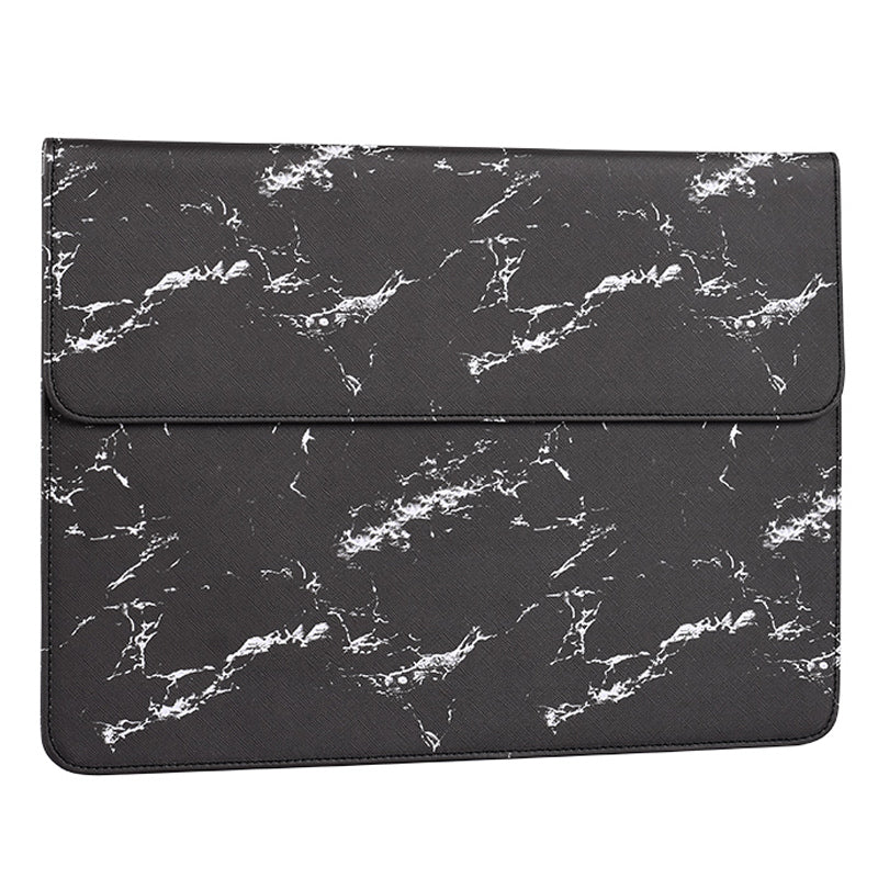 Magnetic Flip Cover PU Leather Laptop Sleeve Marble Pattern Notebook Carrying Bag - Black/White/for 15-inch Laptop