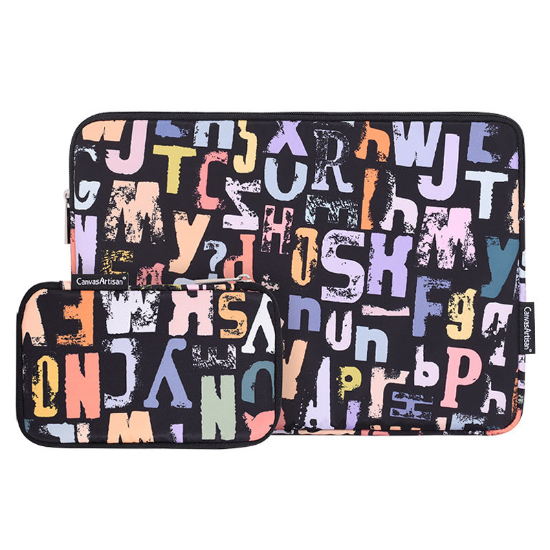 Laptop Sleeve Letters Printing Ultra Slim Notebook Case with Small Bag - Black/for 15-inch Laptop