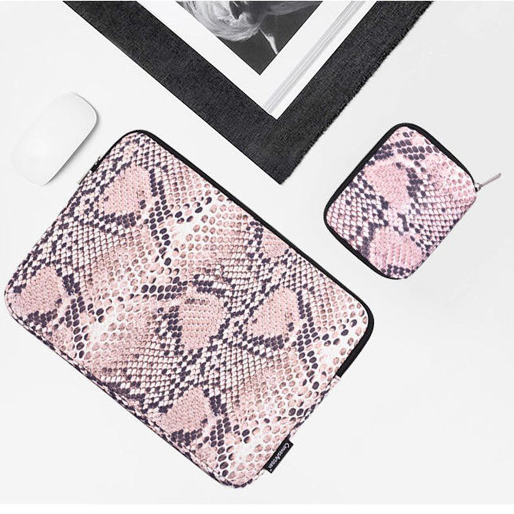 Snake Pattern Polyester Notebook Case Laptop Bag Protective Sleeve with Small Bag - Pink/for 11-inch Laptop