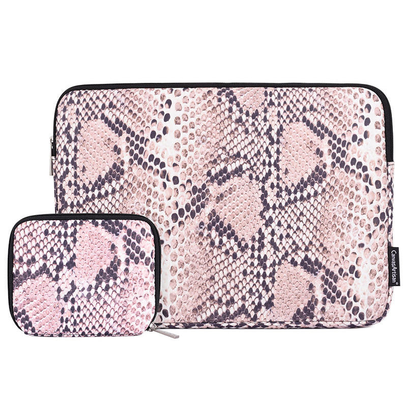 Snake Pattern Polyester Notebook Case Laptop Bag Protective Sleeve with Small Bag - Pink/for 15-inch Laptop