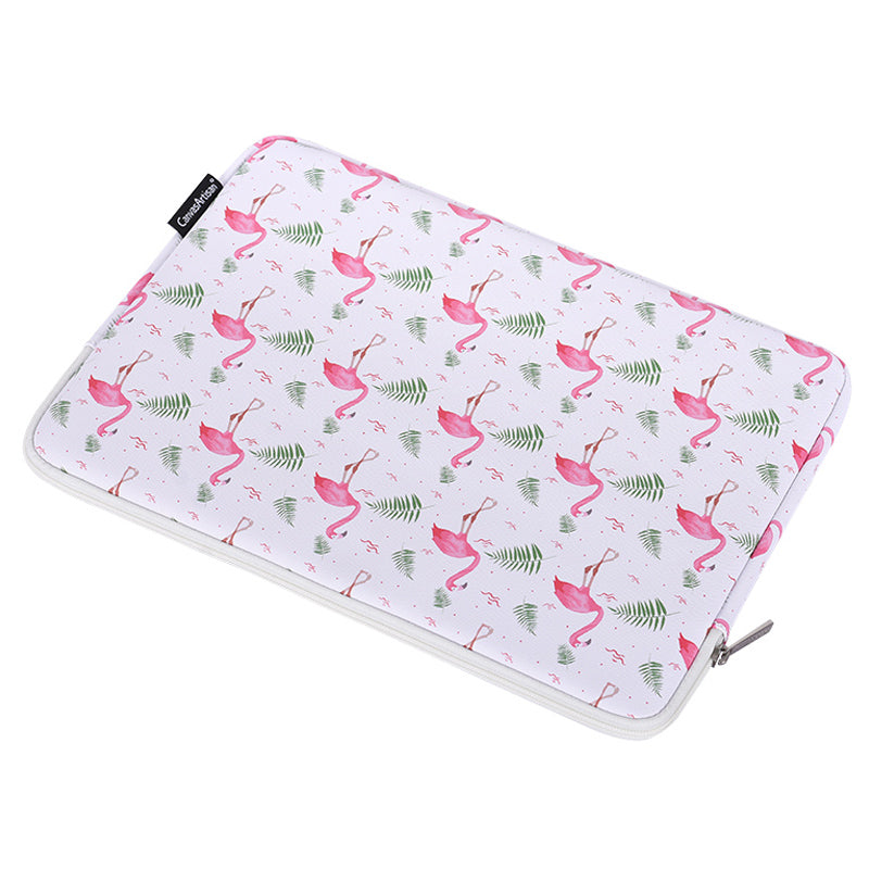 PU Leather Laptop Sleeve Shockproof Notebook Case Bag with Bird Leaf Pattern - White/for 14-inch Laptop