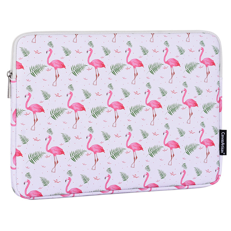 PU Leather Laptop Sleeve Shockproof Notebook Case Bag with Bird Leaf Pattern - White/for 15-inch Laptop