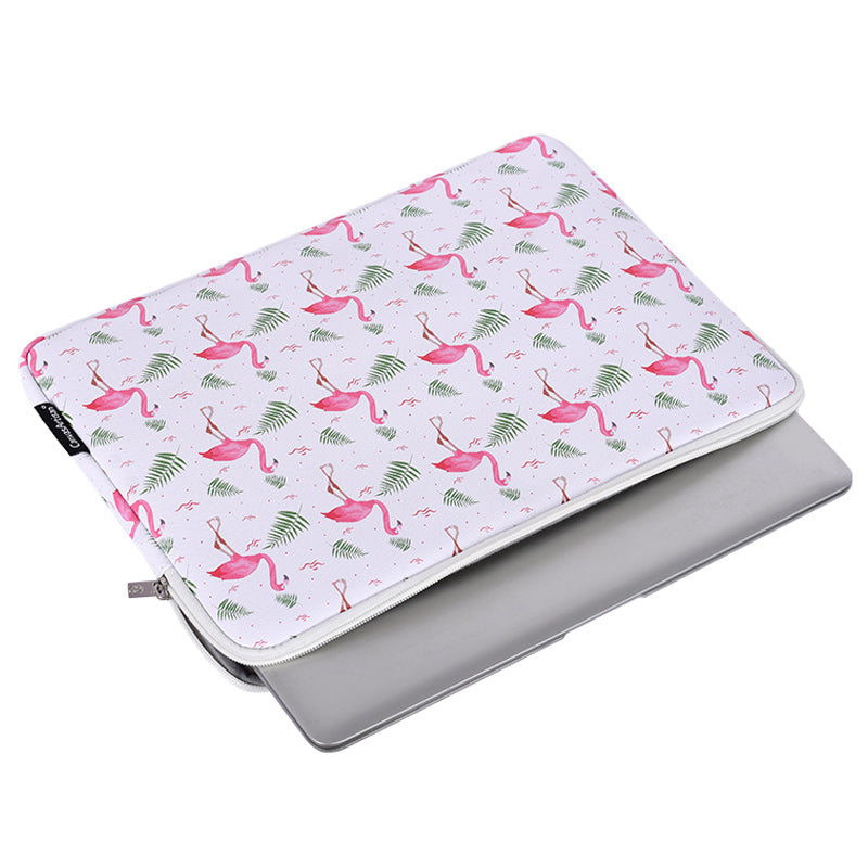 PU Leather Laptop Sleeve Shockproof Notebook Case Bag with Bird Leaf Pattern - White/for 15-inch Laptop