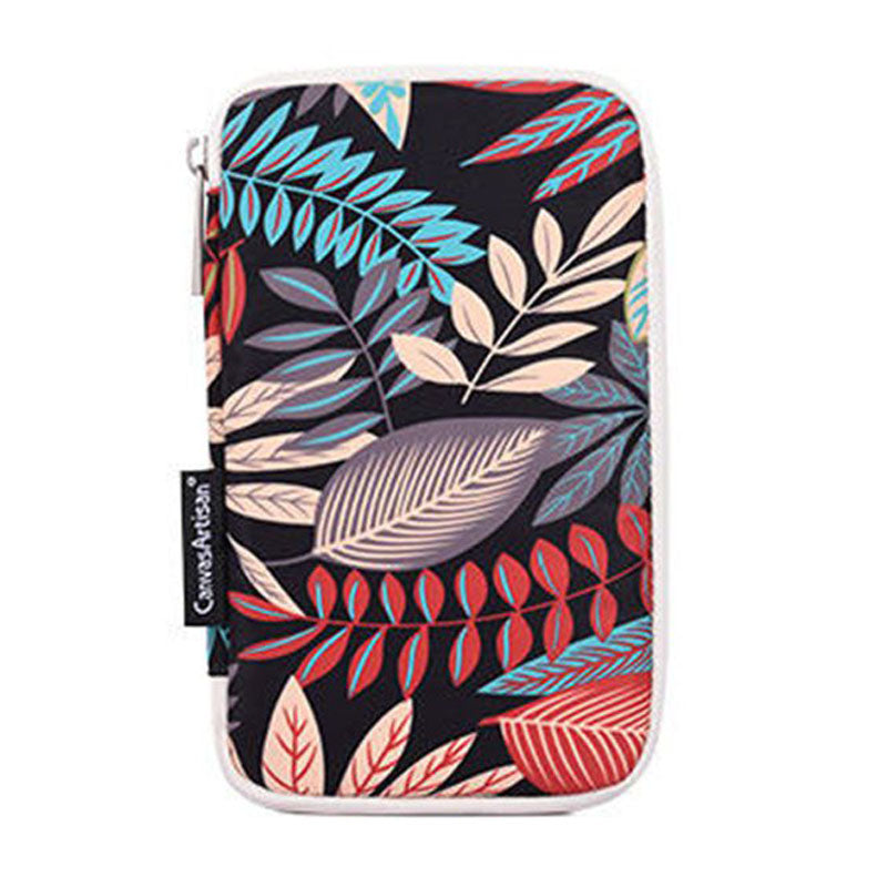 Leaves Printed Ultra-thin Protective Laptop Sleeve Zipper Notebook PC Bag with Small Bag - Black/for 12-inch Laptop