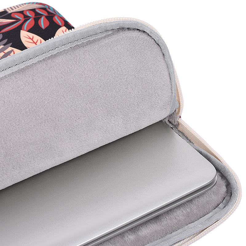 Leaves Printed Ultra-thin Protective Laptop Sleeve Zipper Notebook PC Bag with Small Bag - Black/for 12-inch Laptop
