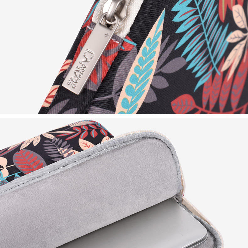 Leaves Printed Ultra-thin Protective Laptop Sleeve Zipper Notebook PC Bag with Small Bag - Black/for 13-inch Laptop
