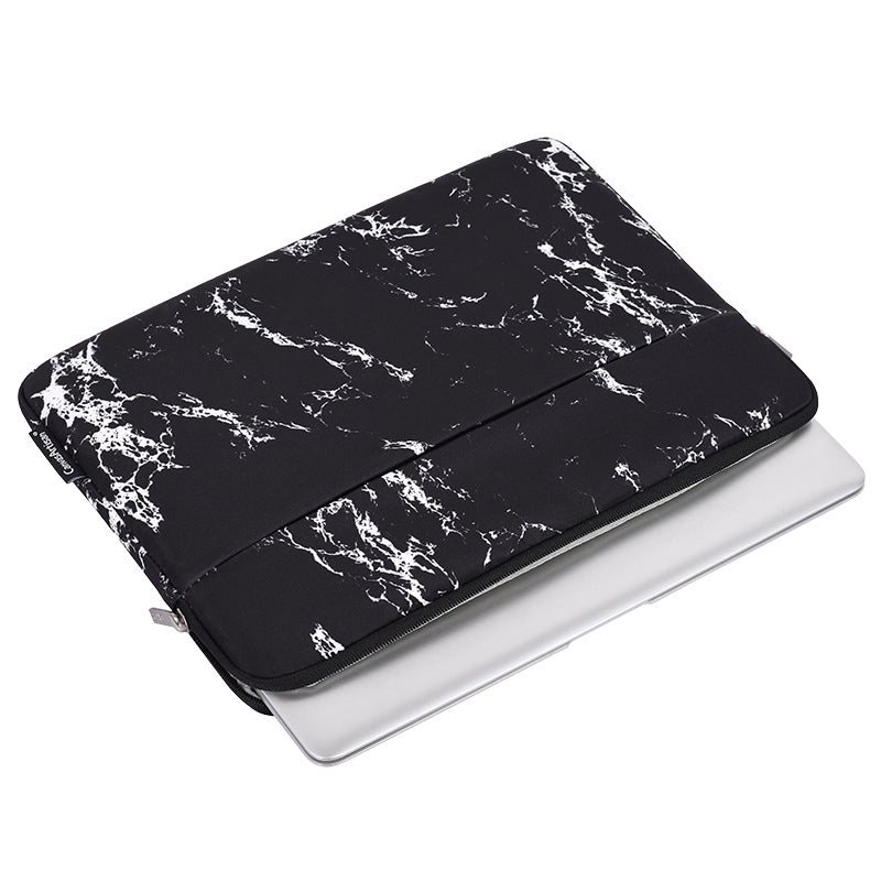 Front Pocket Notebook Case Protective Cover Marble Pattern Laptop Sleeve with Small Bag - White/for 15-inch Laptop