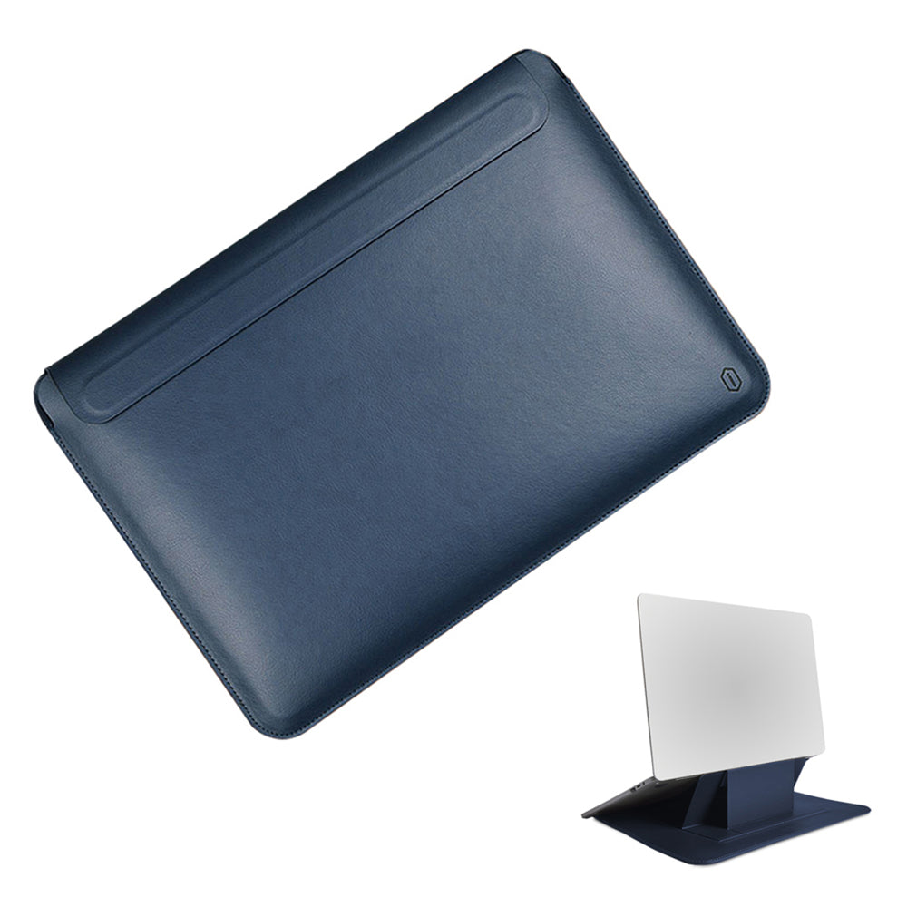 Wiwu Skin Pro Series PU Leather Laptop Stand Sleeve for MacBook Pro 14 inch (2021), Shock-Absorbing Laptop Bag Case - Navy Blue