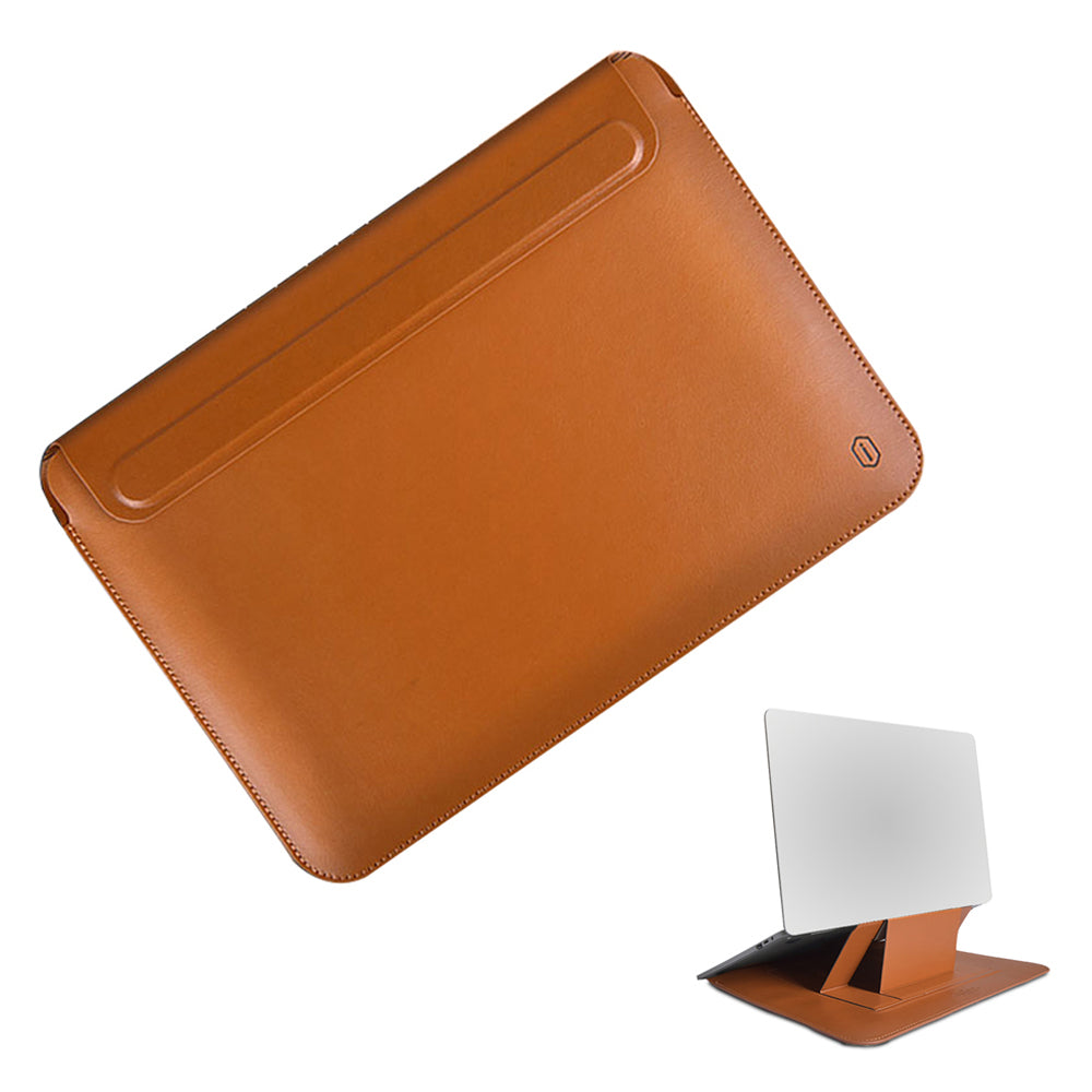 Wiwu Skin Pro Series Portable PU Leather Laptop Stand Sleeve for MacBook Pro 16 inch (2021), Smooth Surface Book Folio Cover - Brown