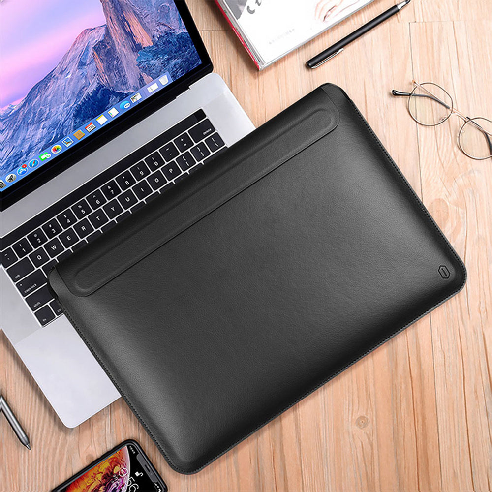 Wiwu Skin Pro Series Portable PU Leather Laptop Stand Sleeve for MacBook Pro 16 inch (2021), Smooth Surface Book Folio Cover - Black