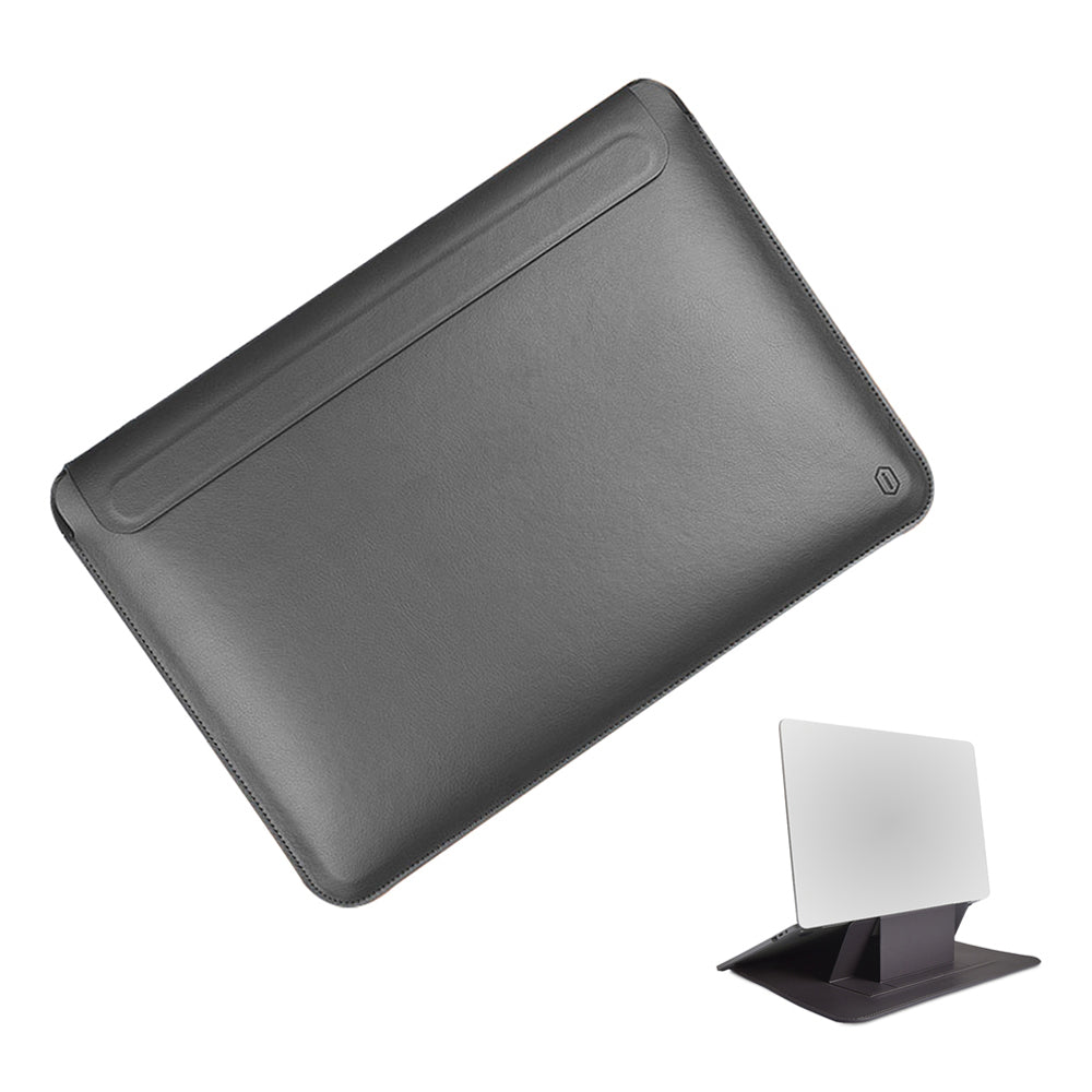 Wiwu Skin Pro Series Portable PU Leather Laptop Stand Sleeve for MacBook Pro 16 inch (2021), Smooth Surface Book Folio Cover - Grey